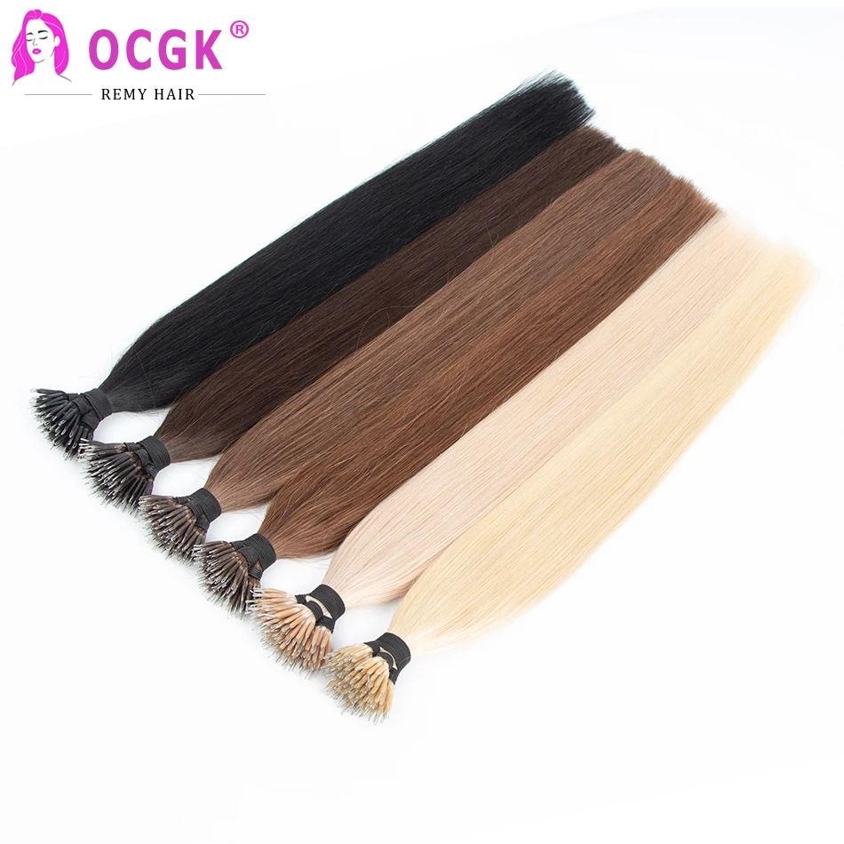 

100Pcs Nano Ring Human Hair Extensions 0.8G/1G/Strand European Straight Remy Micro Beads Ring Hair Extension Highlight Color