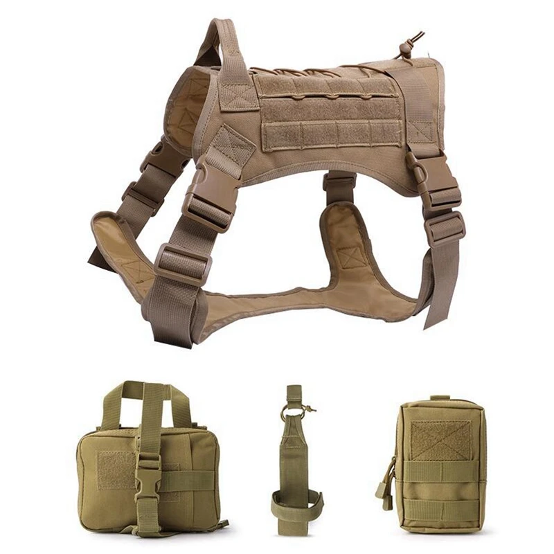 New Utility Tactical Service Dog Vest K9 Working Cannie Hunting Molle Vest With Sling Pouches Bag And Water Bottle Carrier Bag