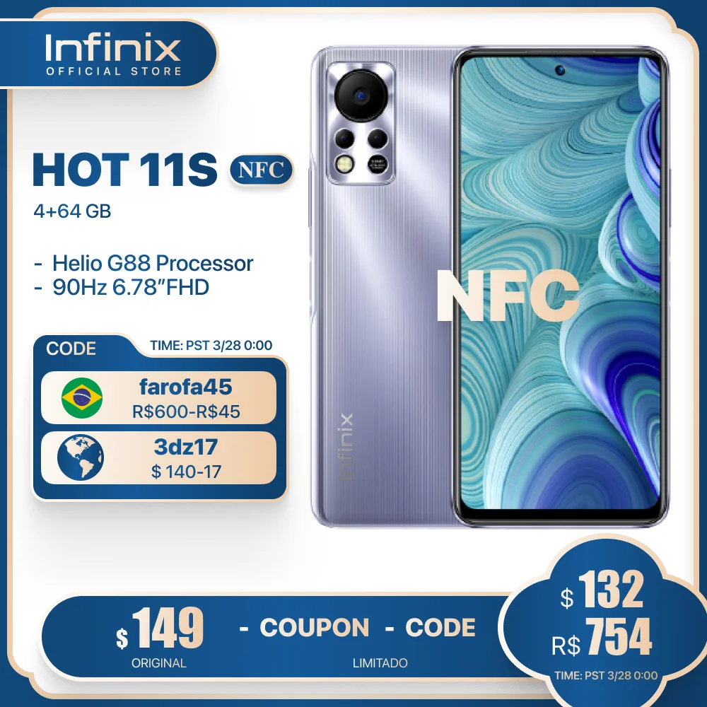

Infinix HOT 11S Helio G88 Smartphone NFC 6.78inch refresh rate 90Hz 5000mAh 18W Charge 50MP Camera Mobile Phone Global Version