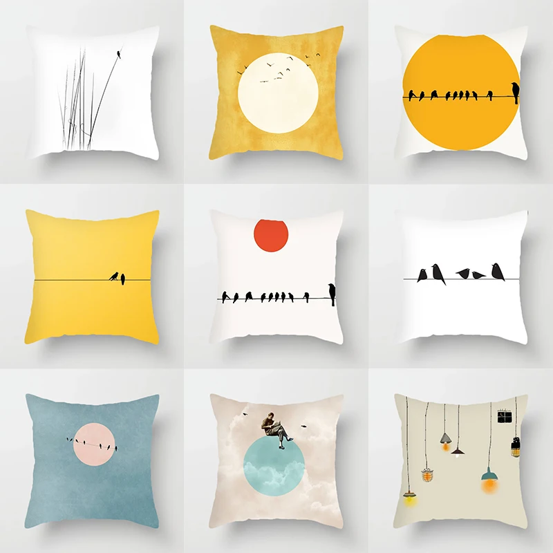 

Elife Creative Sparrow Pattern Decorative Cushion Cover for Sofa Bolster Throw Pillow Cover 45*45cm Pillow Home Decor Pillowcase