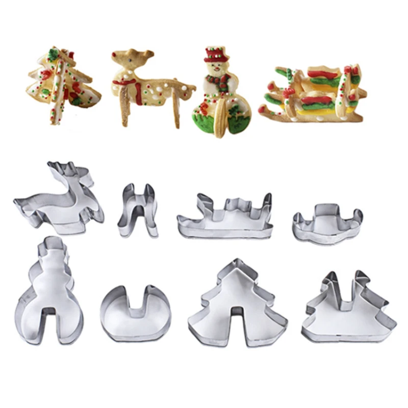 

8pcs/set Christmas Tree Snowman Stainless Steel Cookie Cutters Elk Sledge Baking Cake Biscuit Fondant Mold Kitchen Bakeware