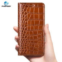 crocodile genuine leather case for xiaomi redmi note 10s 11e 11s 11t pro plus se 5g magnetic flip cover