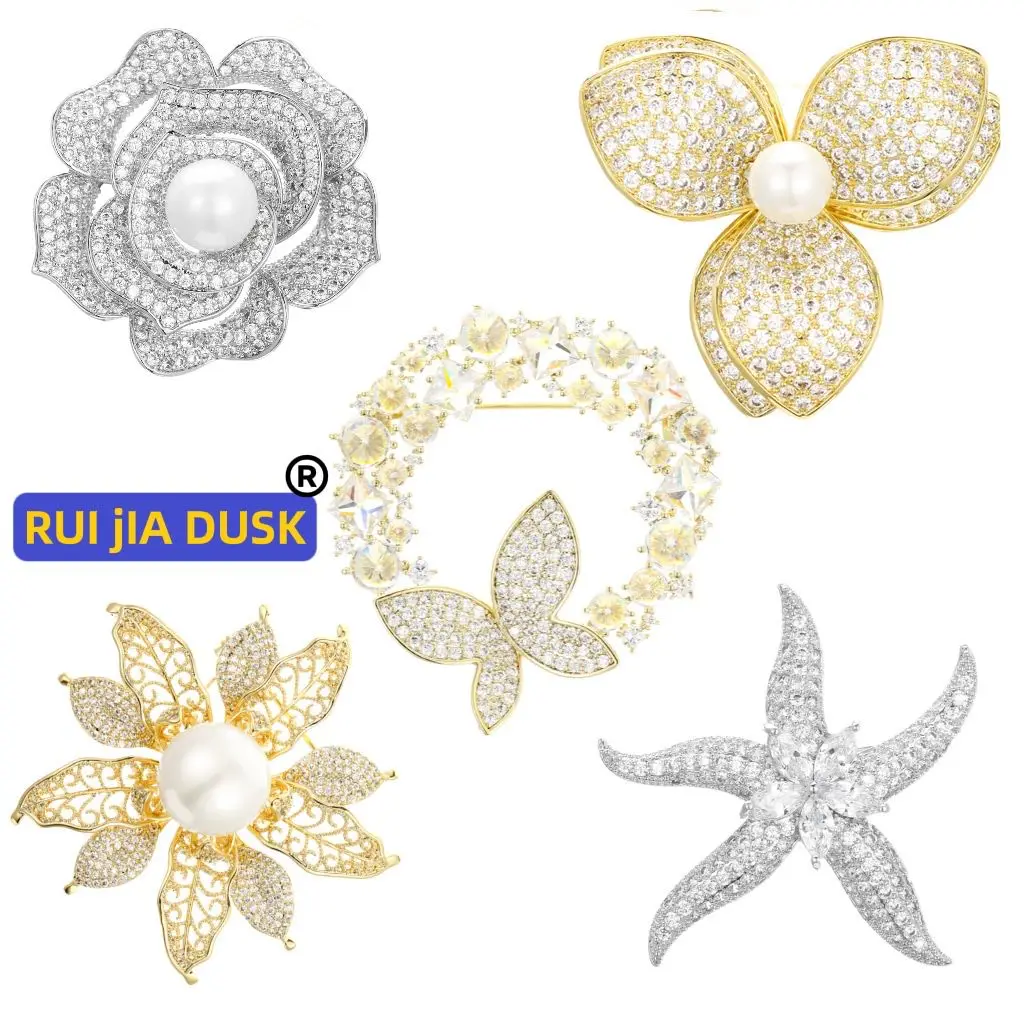 

RUI JIA DUSK Luxurious Atmosphere High-end Hollow Flower Coat Dress Brooch Micro-inlaid Zircon Corsage Ladies Luxury Collection