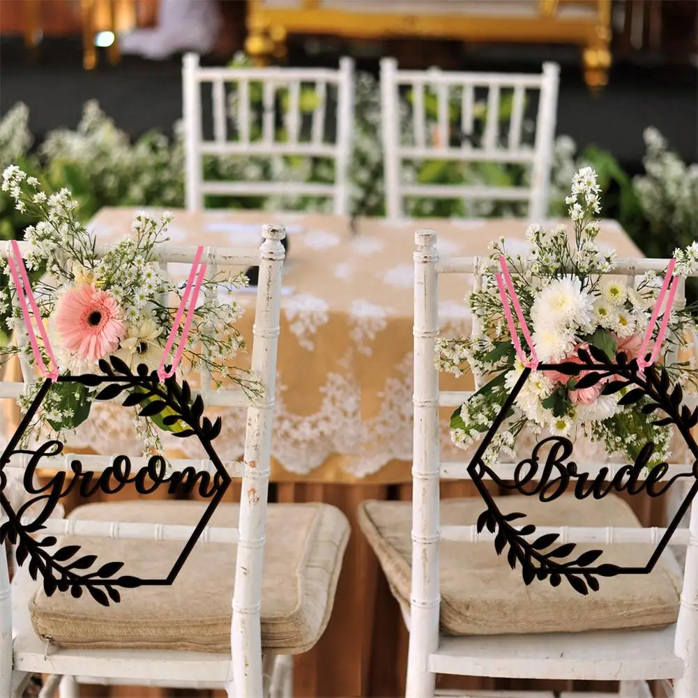 

1 Pair Wooden Chair Sign Bride Groom Sign Chair Decor Chair Back Hanging Pendant For Wedding Decorations Wholesale