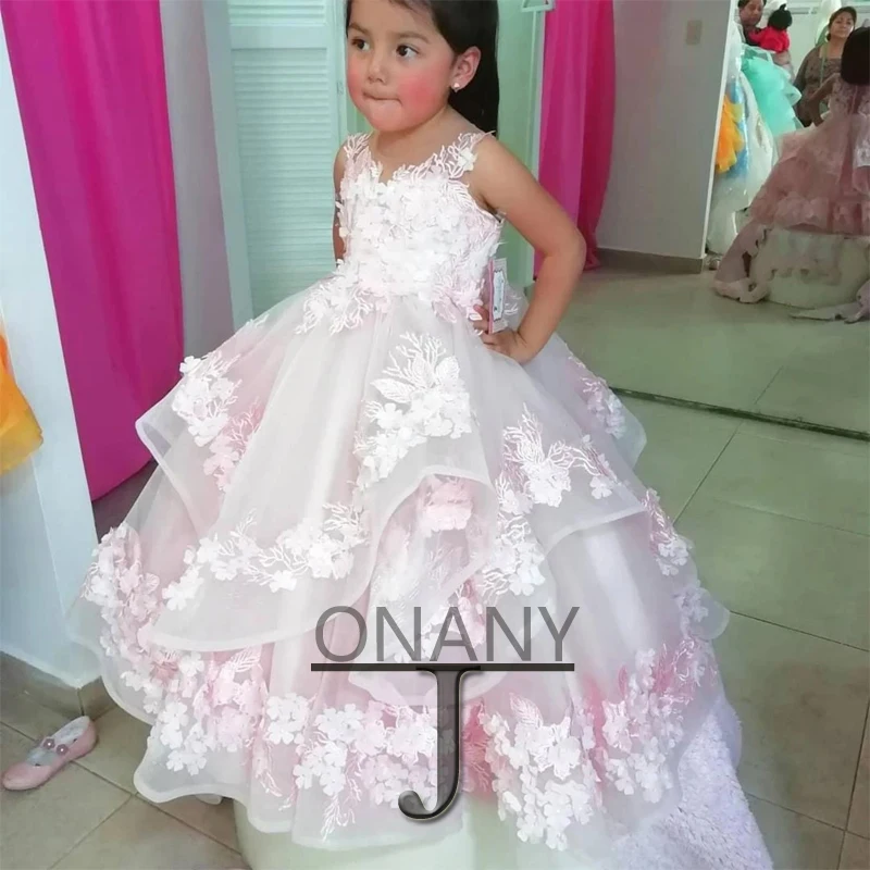 

JONANY Pink Cute Flower Girl Dress Layered Tulle Dropping Shipping Birthday Pageant Communion Robe De Demoiselle Wedding Party
