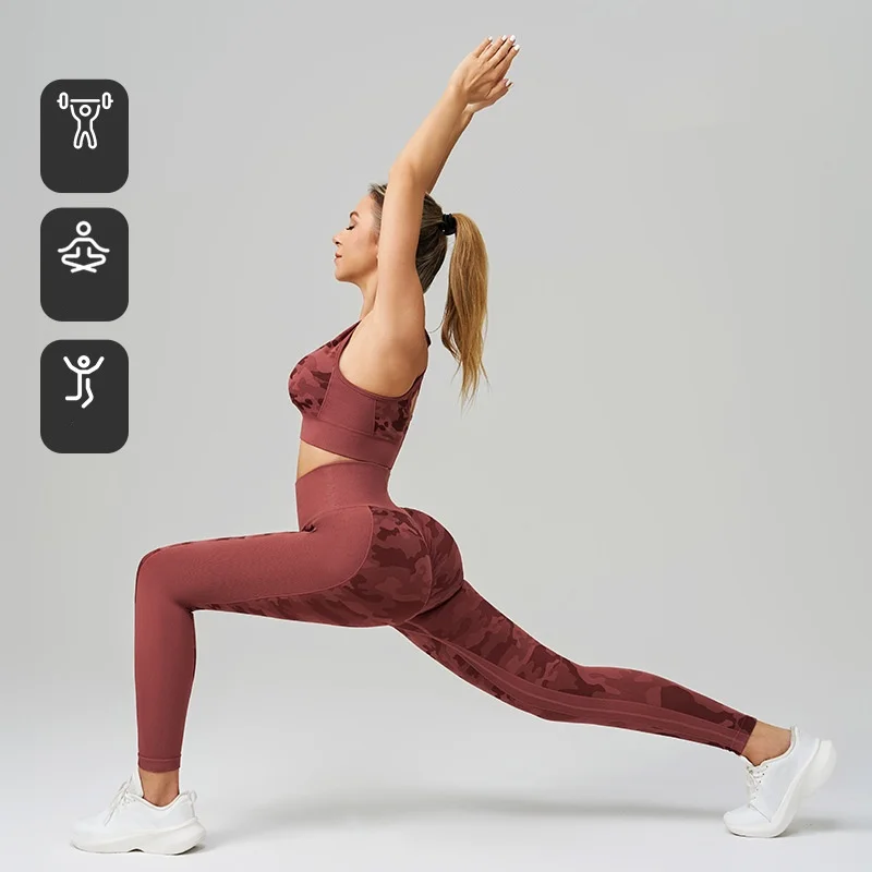 JHJN женские спортивные костюмы для йоги камуфляж полиэстер