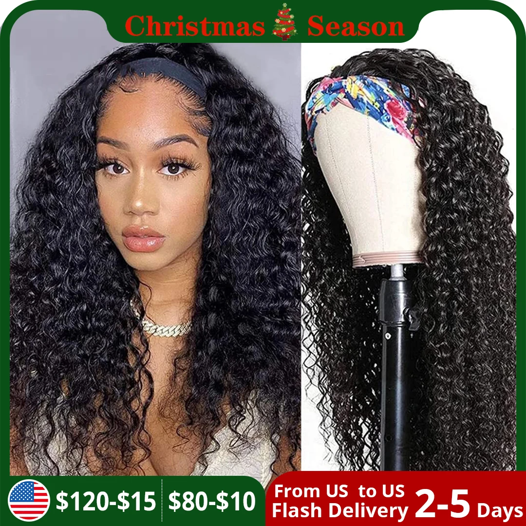 

Headband Wig Human Hair Curly Headband Wigs For Black Women Glueless Full Machine Made Wig Burmese Curly Hair 180% For Lazy Girl