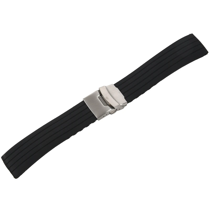 

22Mm Waterproof Watch Band Strap With Stainless Steel Deployment Clasp Buckle Black