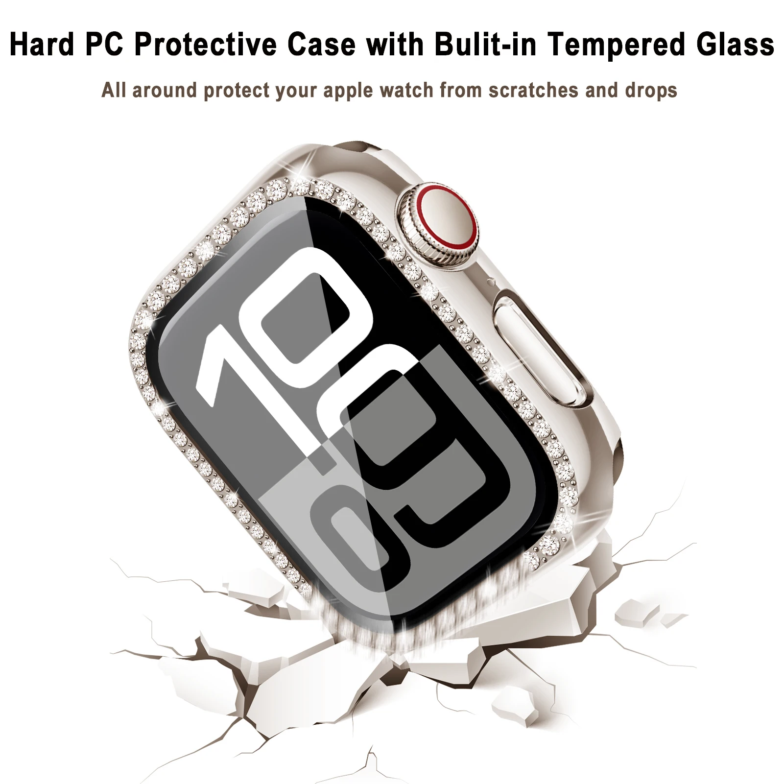 Чехол для ПК со стеклом и бриллиантами Apple Watch 10 46 мм 42 аксессуары HD закаленная