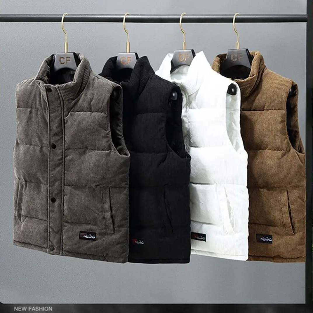 

Мужской вельветовый жилет на пуху, повседневный жилет без рукавов, теплая Модная утепленная жилетка с клипсой, Осень-зима 2022