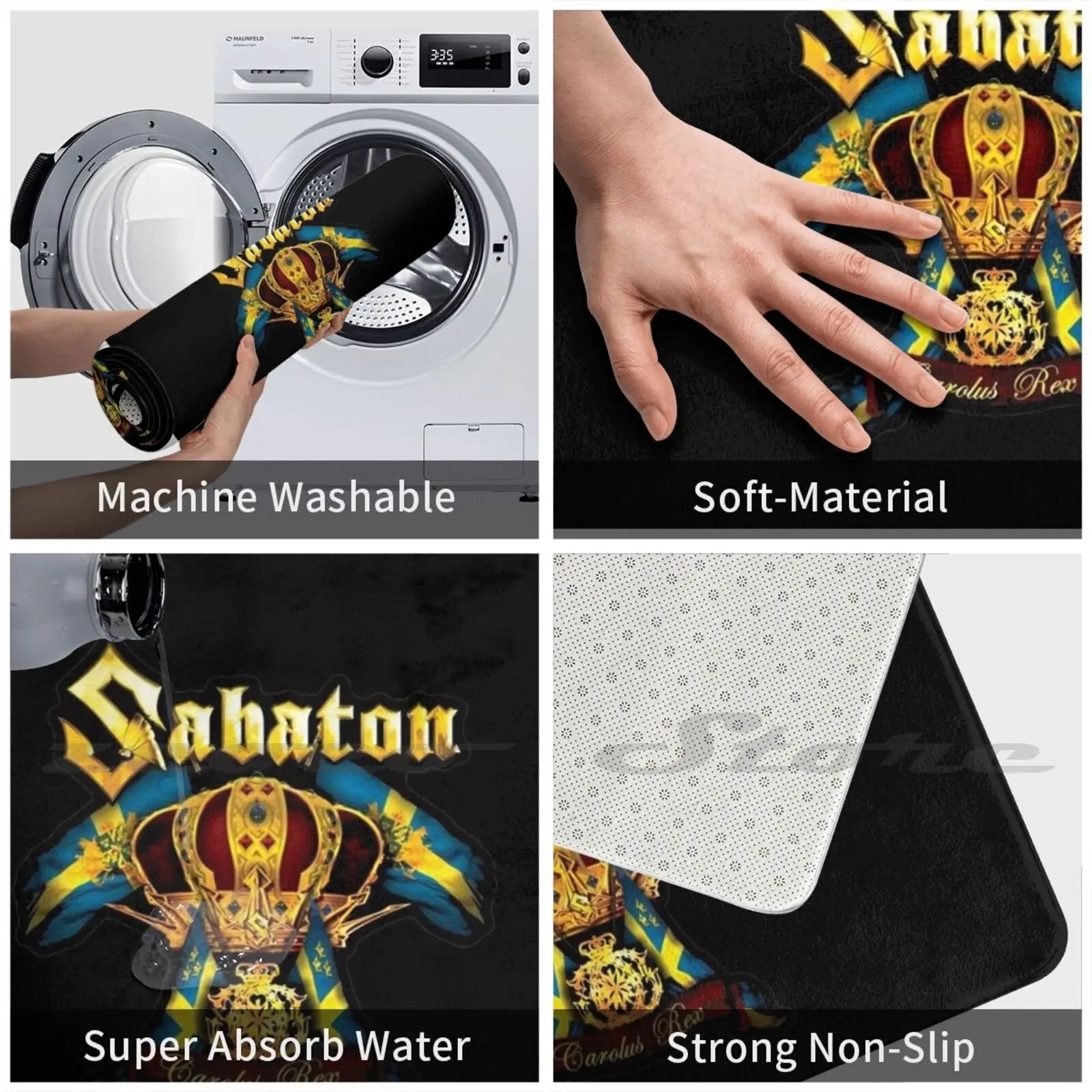 Коврик для входной двери Carolus Rex Heavy Sabaton Metal Tee Mat, нескользящий, мягкий, впитывающий воду, музыкальный, поп-песня, темная группа.