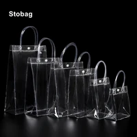 stobag 10pcs pvc transparent gift present packaging tote bags clear drink cosmetic waterproof plastic favors party portable logo