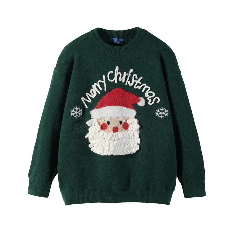 

Merry Christmas Flocking Letter Print Pullover Sweaters Men's and Women's Vintage Streetwear Oversized Winter Knitted Clothes