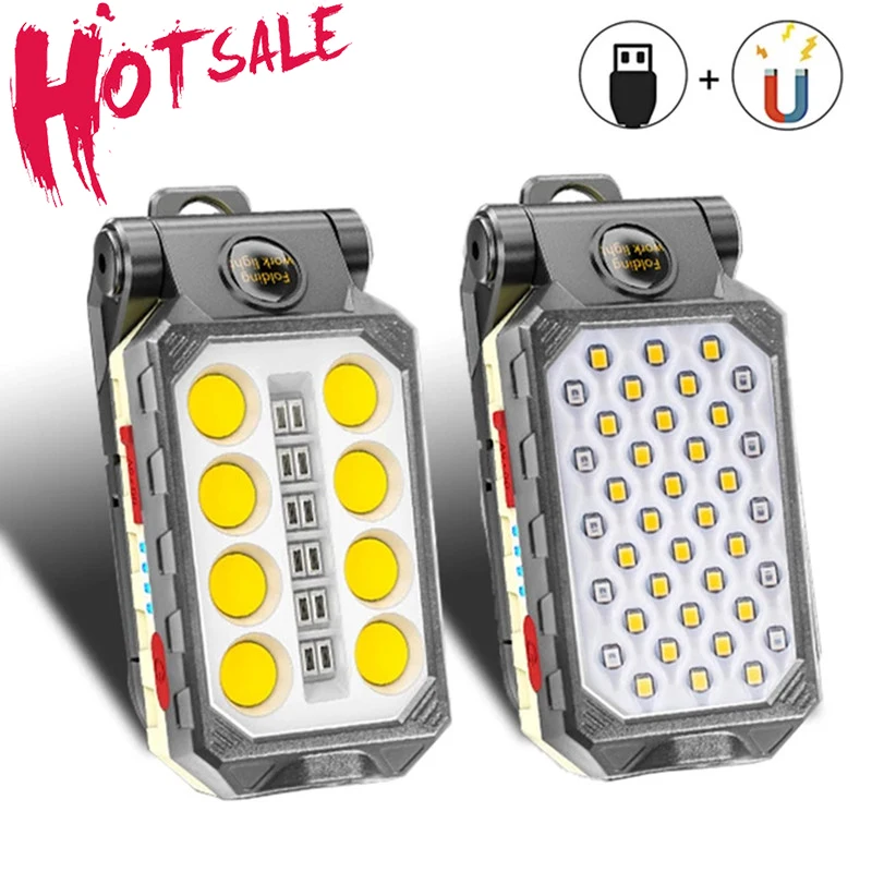 

Waterproof Camping Lantern Magnet Design with Power Display USB Rechargeable COB Work Light Portable LED Flashlight Adjustable