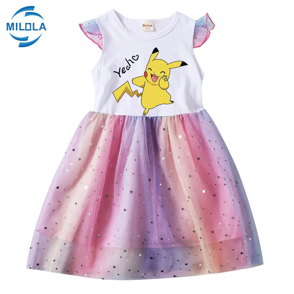 Платье для девочек с покемоном летнее платье рисунком Пикачу малышей детская