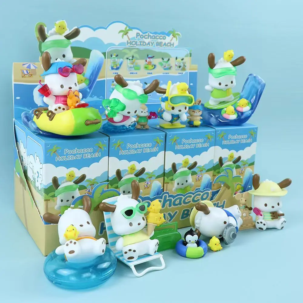Фото Kawaii Sanrio Pochacco Слепая Коробка Праздничная Пляжная Серия Тайный Сюрприз Фигурка Аниме Модель Куклы Рождественский Пода... №2
