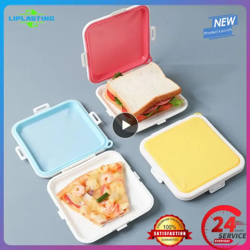 

Reusable Silicone Lunch Box Food Storage Container Food Storage Case Portable Hamburger Fixed Rack Holder Bento Box Organizers