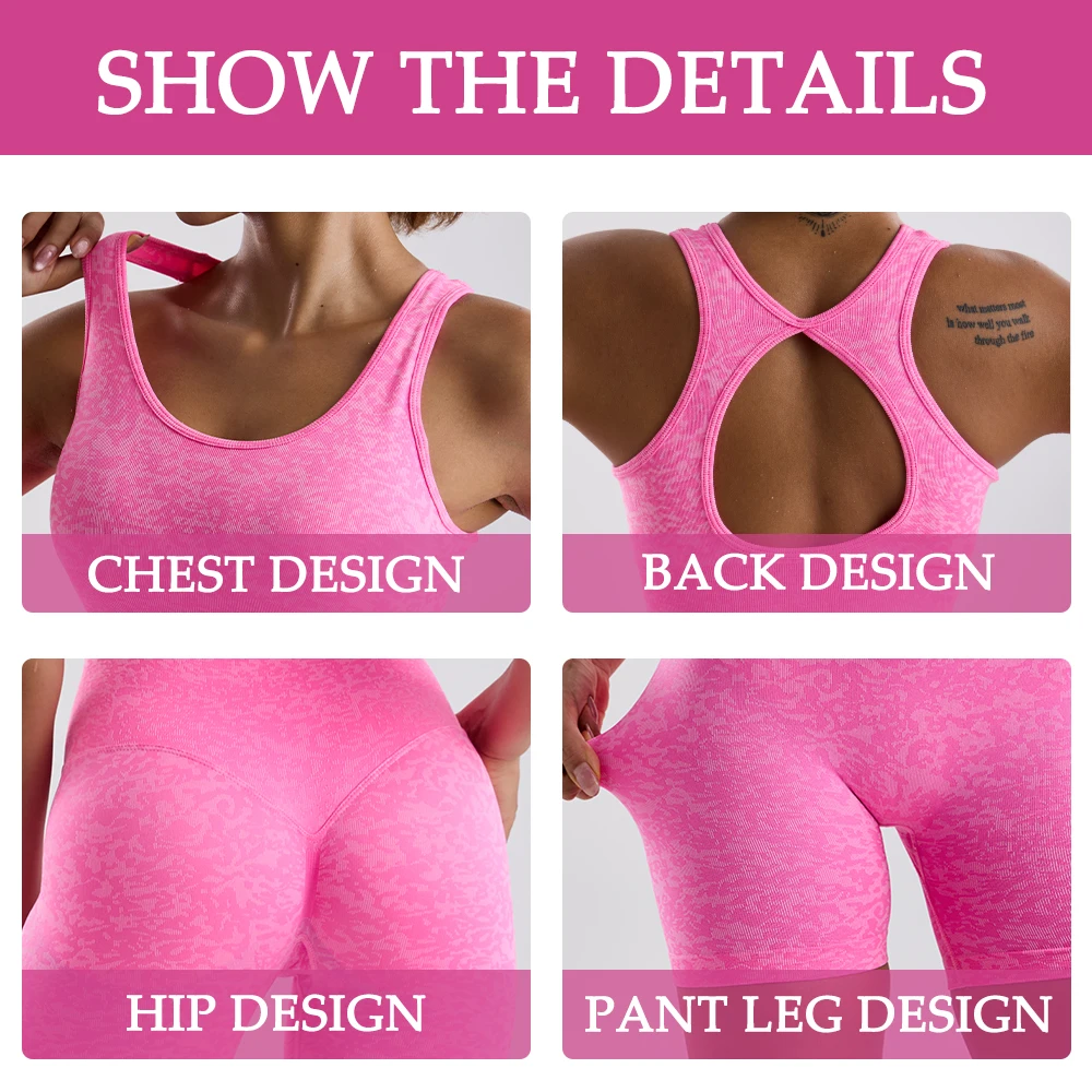 Женский бесшовный спортивный комплект для фитнеса и йоги сжатые леггинсы