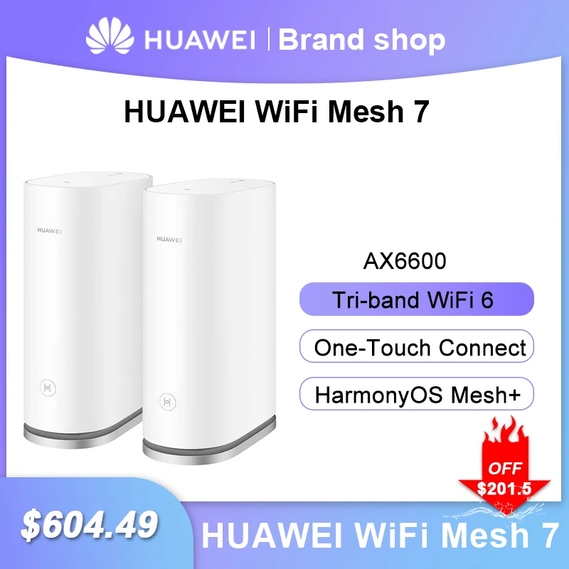 

Оригинальный HUAWEI WiFi сетка 7 (2 упаковки), одновременная трехдиапазонная Wi-Fi система, 6600 Мбит/с, 1 гигабитный WAN и 3 гигабитных Lan порта