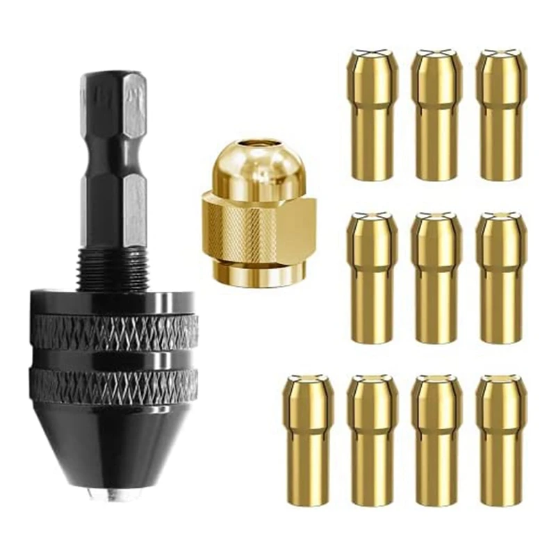 

1Set Brass Collet Set Replacement Accessories With 1/32In To 1/8In Replacement 4486 Drill Keyless Bit Chuck Tool