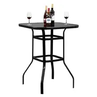 Iron Patio High Bar Table 5mm Tempered Glass Exquisite Workmanship Easy To Assemble Table For Bars Restaurants US-Stock