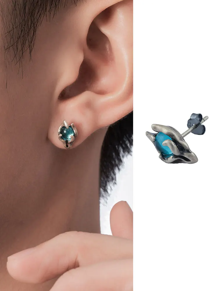 Aci Xicheng стерлингового серебра 925 пробы с темным топазом мужские серьги-гвоздики в