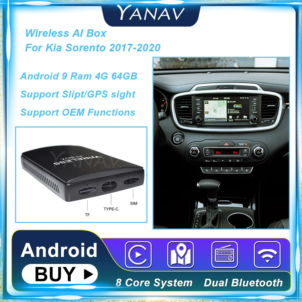 Android 4G 64 Гб Carplay беспроводная коробка с ии для Kia Sorento 2017-2020 8-ядерный адаптер Plug and Play