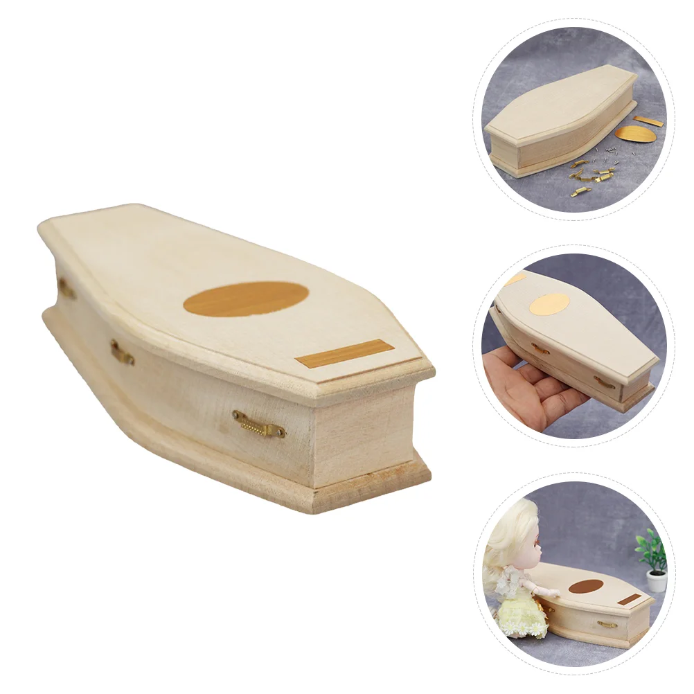 

Furniture Model Practical Mini Decor Wooden Miniature Coffin Ornament Sturdy Creative