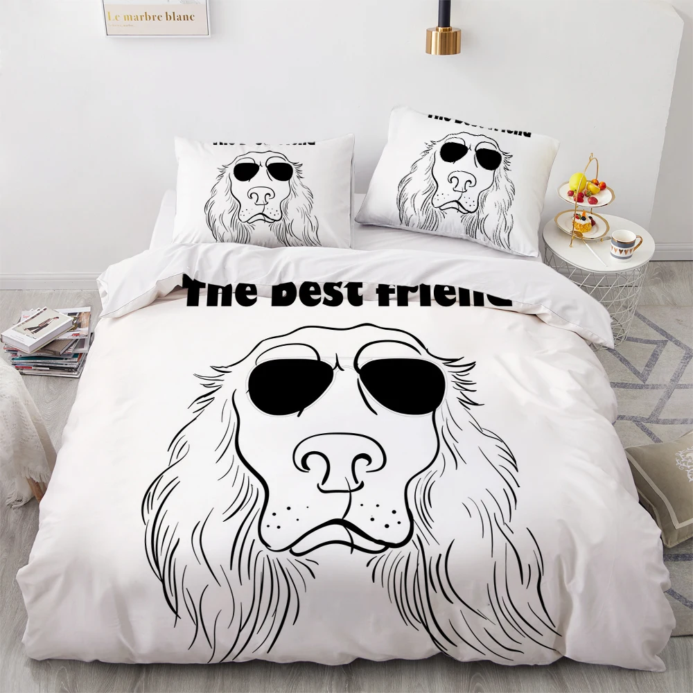 

White Cool Dog Quilt Cover Animal Bed Linen Duvet Cover Single Twin Comforter Shell Bedding Sets Double Queen King Size for Boys