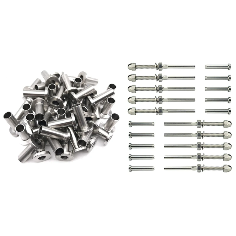 

55Pcs Protector Sleeves For 1/8 Inch Cable Railing & 1 Set Threaded Bolt And Pedal Ball Cable Railing Kit