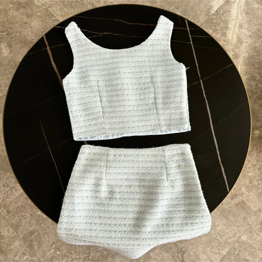 Женский твидовый костюм комплект из двух предметов кофта с завышенной талией и