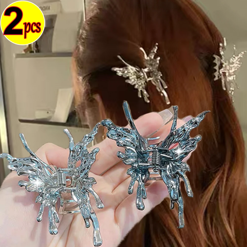 

2/1pcs Metal Liquid Butterfly Shark Clip for Women Back Head Grab Clips Hairpin Geometric Headband Hair Accessories Wholesale
