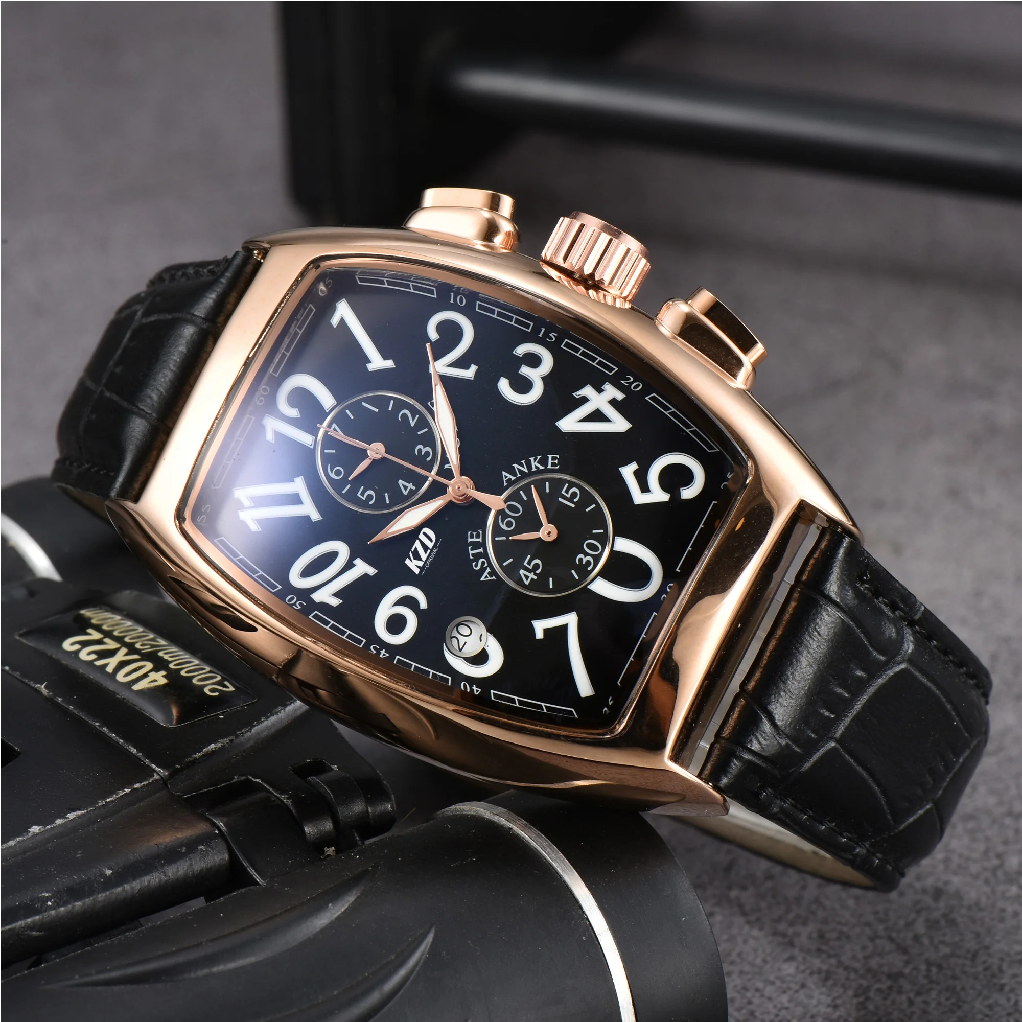 

2023 New Original Brand Rectangular Case Men's Watches Automatic Date 30M Waterproof Quartz Leather Strap AAA Clock Dropshipping