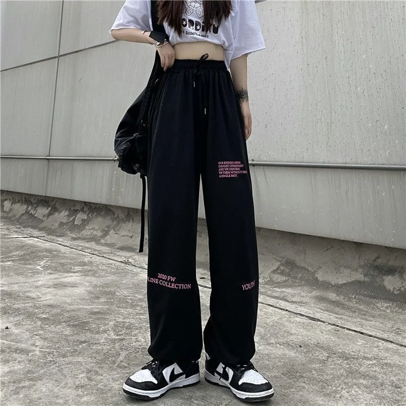 

Korean Women Wide Leg Pants Fashion Y2K Letters Loose Casual Straight Pant Hippie Clothes Joggers Sweatpants Summer Trousers