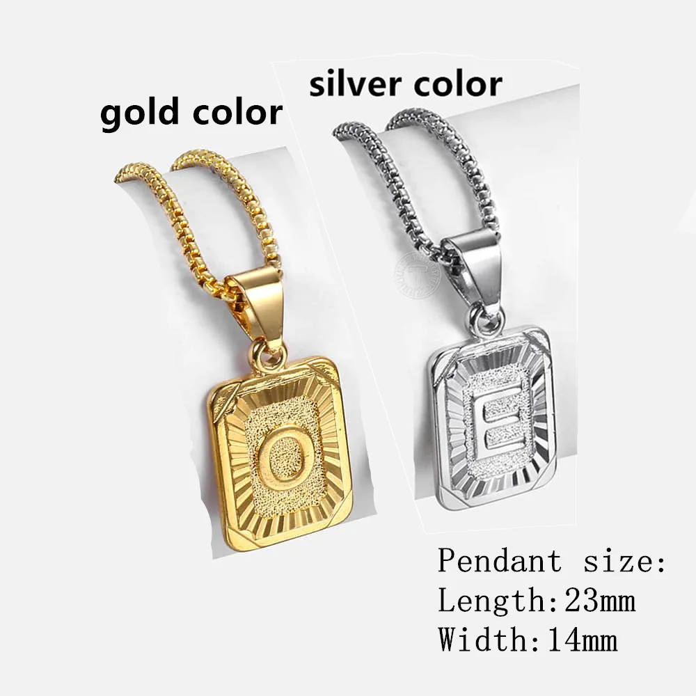 Колье с подвеской буквы Initials для женщин и мужчин, золотого цвета, серебристого квадратного алфавитного шарма, на цепочке Box Link Chain, парное, GPM05.