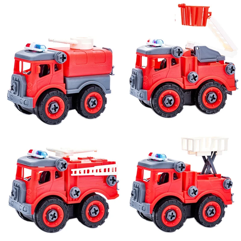

4PCS DIY Assembling Fire Truck Baby Engineering Car Toy Children Screw Boy Creative Tool DIY Disassembly Vehicles Toys