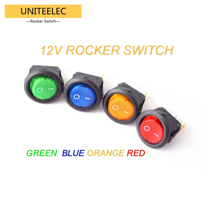 

Uniteelec 20A 12V KCD1 LED Light Car Round Rocker switch ON/OFF SPST 3 Pins push Button Switch DIY Accessories 20mm