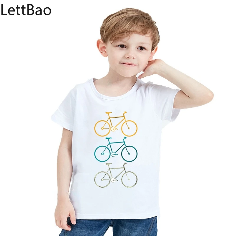 

2022 Zomer Meisjes Jongens Korte Mouw T-shirt Kleurrijke Fietsen Leuke Print T-shirt Baby Kids Grappige Casual Kleding