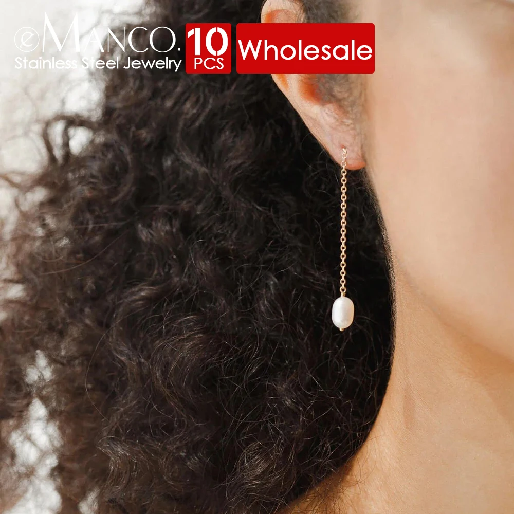 eManco 10 шт. серьги-цепочки с пресноводным жемчугом модные серьги из нержавеющей