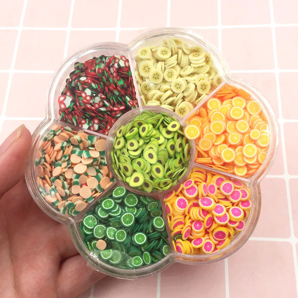 Полимерные фрукты 1 коробка ломтики горячей глины посыпка для поделок слизь