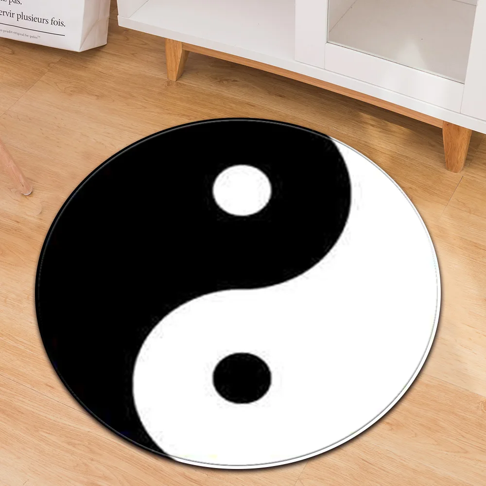 Tai Chi Buddhist Round Carpet Living Room Bedroom Yingyang Prayer Ring Rugs Restaurant Floor Mat Parlor Sofa Black Soft Tapete