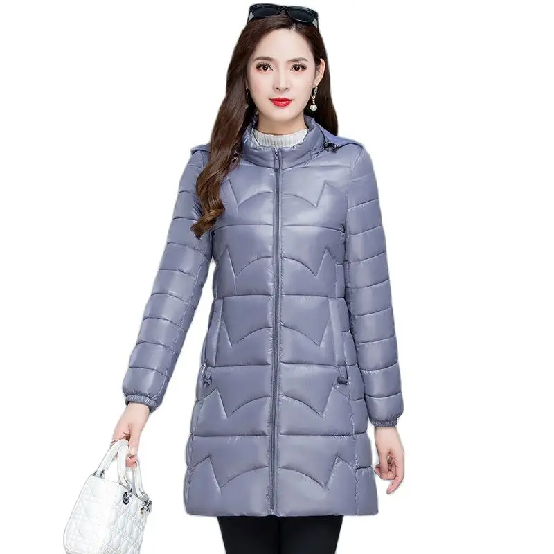 

Зимняя блестящая куртка для мам 6XL, утепленная ветрозащитная непромокаемая теплая парка с капюшоном, хлопковое зимнее пальто, однотонные женские парки, верхняя одежда