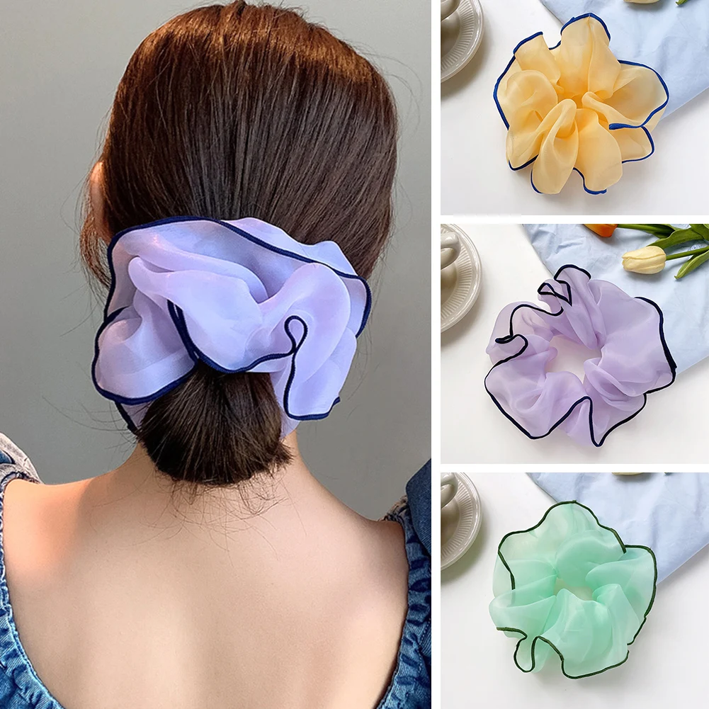 

2022 Summer Organza Scrunchies Women Elastic Hair Band Korean Elegant Ponytail Holder Rubber Tie Band Hair Accessories Wholesale