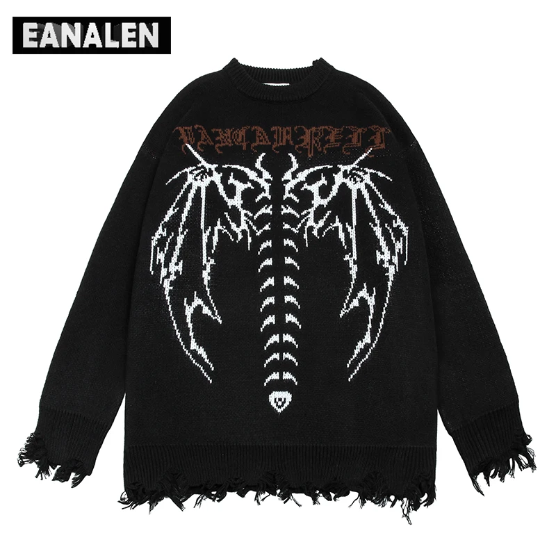 

Winter Harajuku Anime Demon Skull Jumper Oversized Sweater Men's y2k Vintage Oversized Gothic Knit Pullover Women's Aesthetic