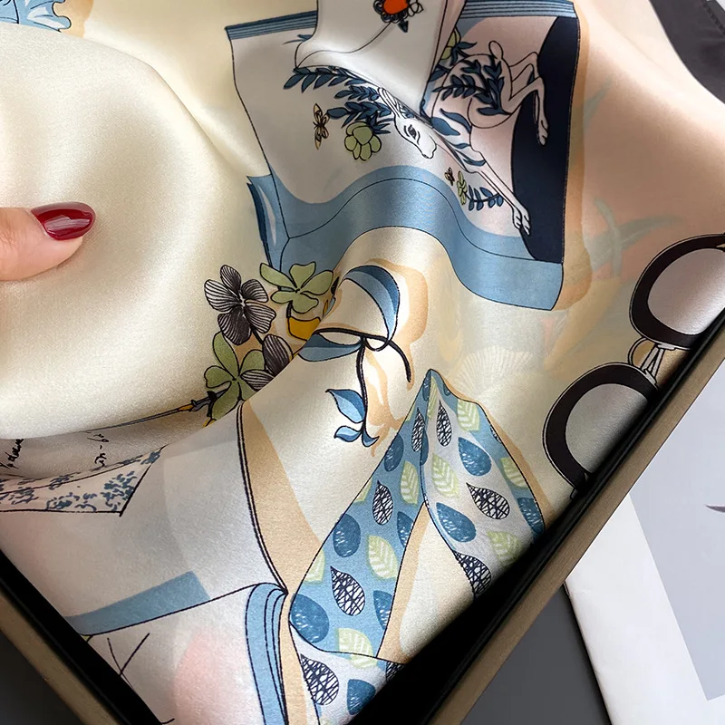 2022 модный квадратный атласный шарф из чистого шелка для женщин шаль с принтом