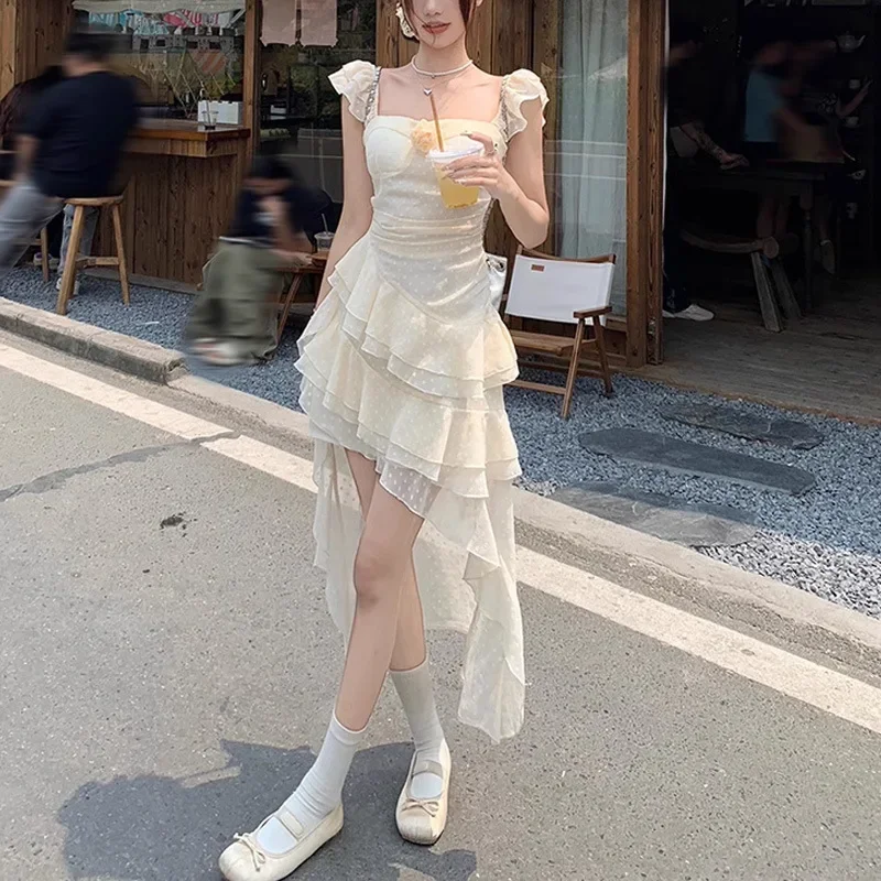 Элегантное французское отпускное платье-майка без рукавов с длинным хвостом и