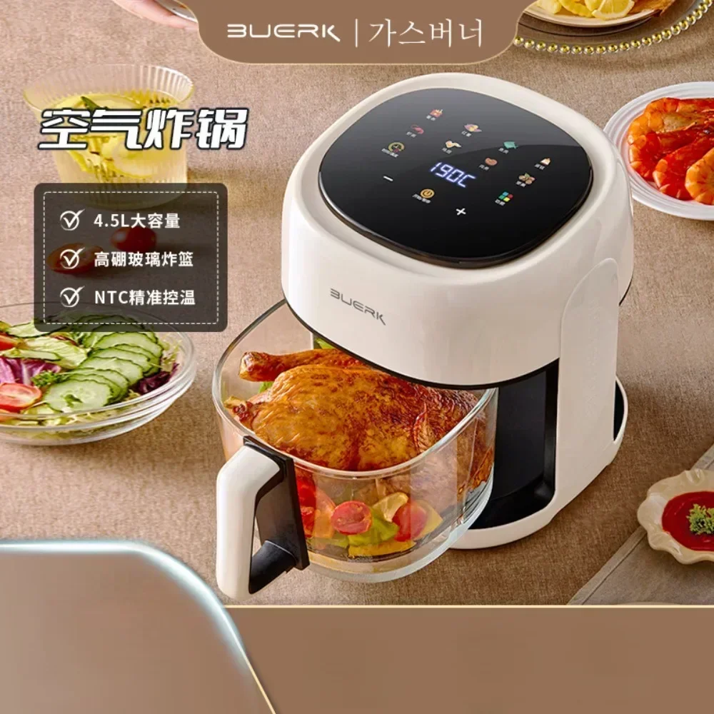 

4.5L Household large capacity glass visible tank airfryer pan Intelligent multi-function electric fryer pan air fryers oven 220V