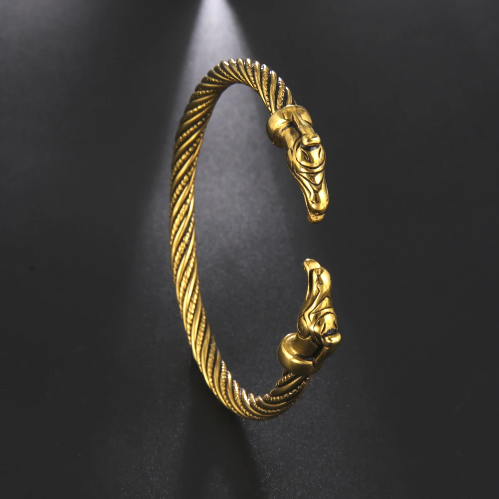 Винтажный старинный браслет с двойной Головой Дракона викингов модные мужские