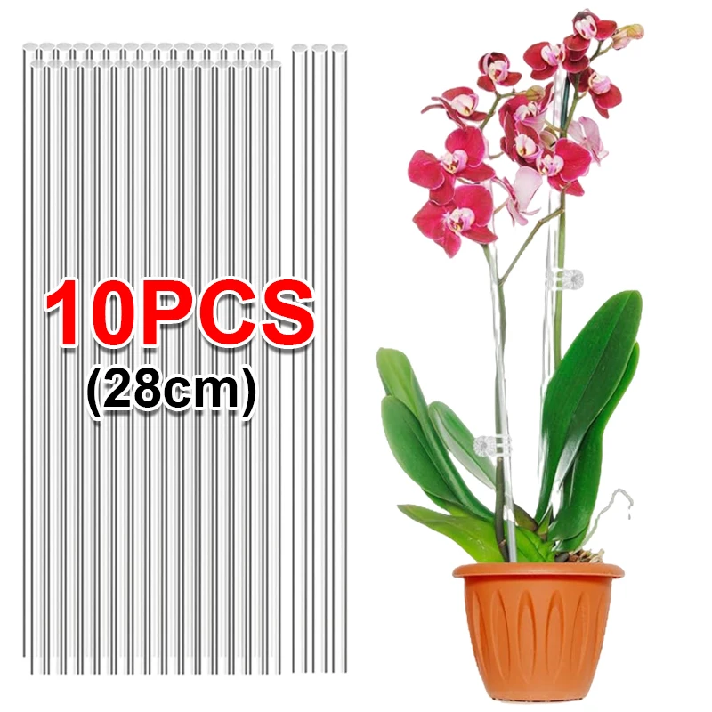 

1/20 шт. прозрачные акриловые опоры для растений с зажимами, садовые шесты для орхидей, для крепления растений в горшках, томатов, цветов