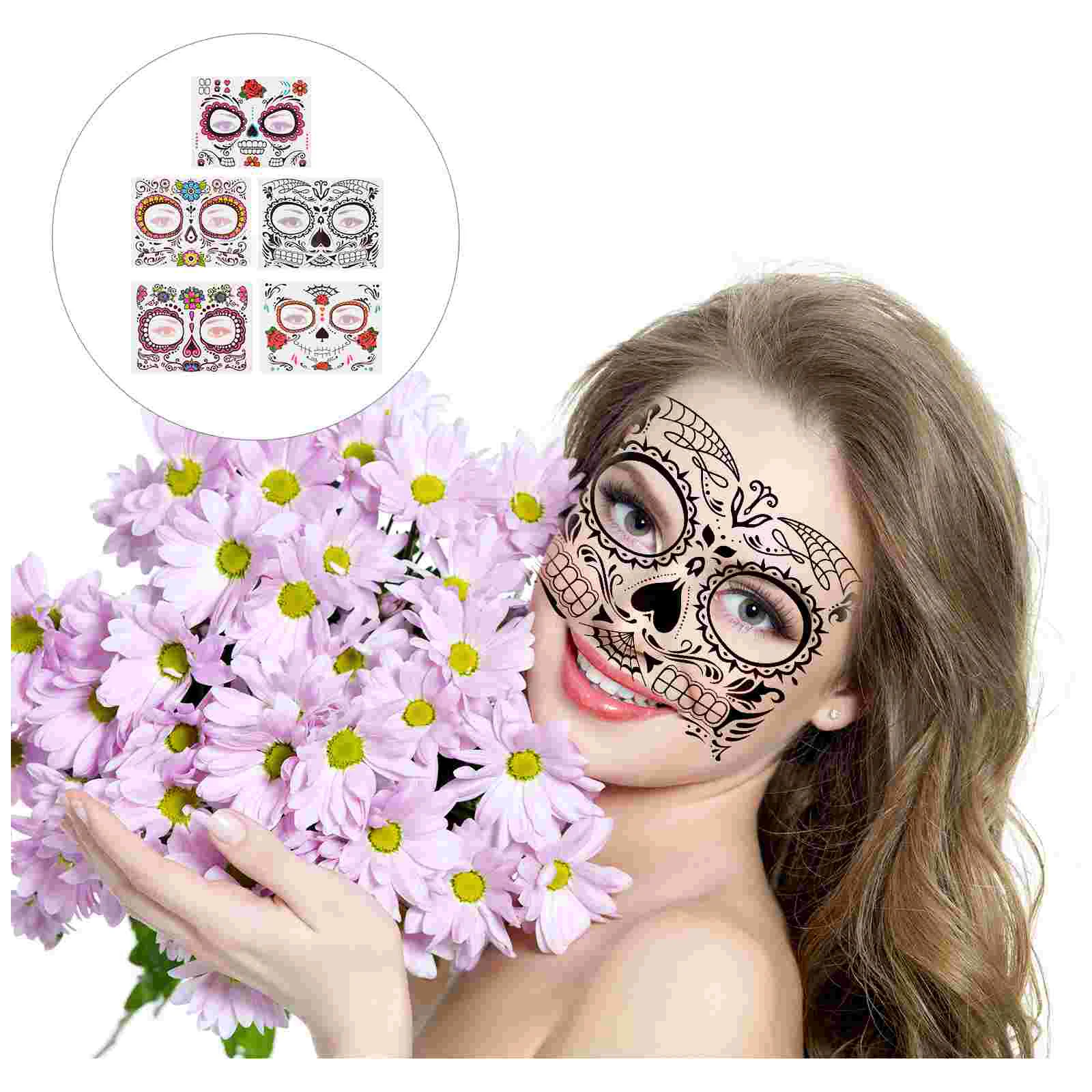 

15 Sheets Face Tattoo Stickers Flower Halloween Tattoos Rose Decals Child